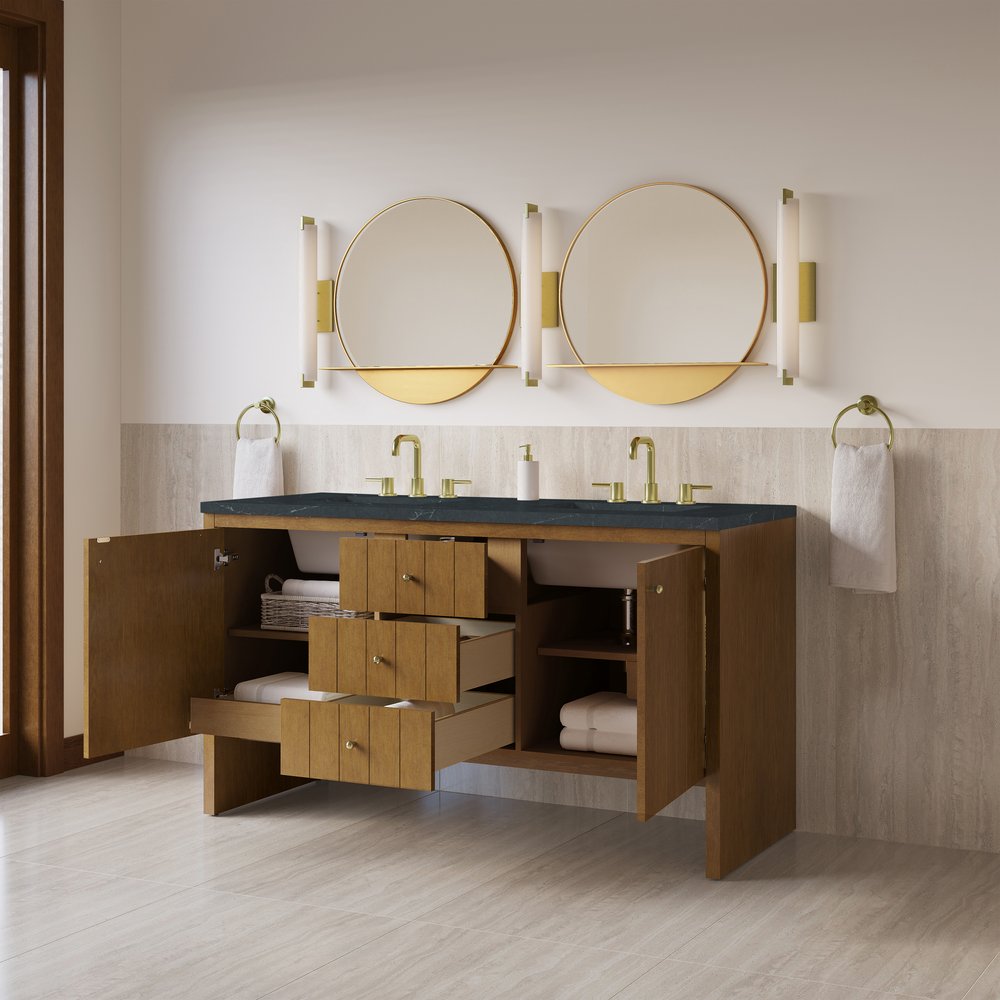 James Martin - Hudson 60" Double Vanity, Honey Oak w/ 3 CM Charcoal Soapstone Silestone Top - 435-V60D-HNO-3CSP view 5