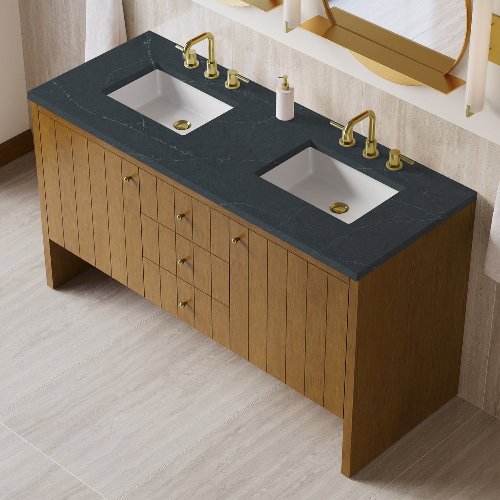 James Martin - Hudson 60" Double Vanity, Honey Oak w/ 3 CM Charcoal Soapstone Silestone Top - 435-V60D-HNO-3CSP view 8
