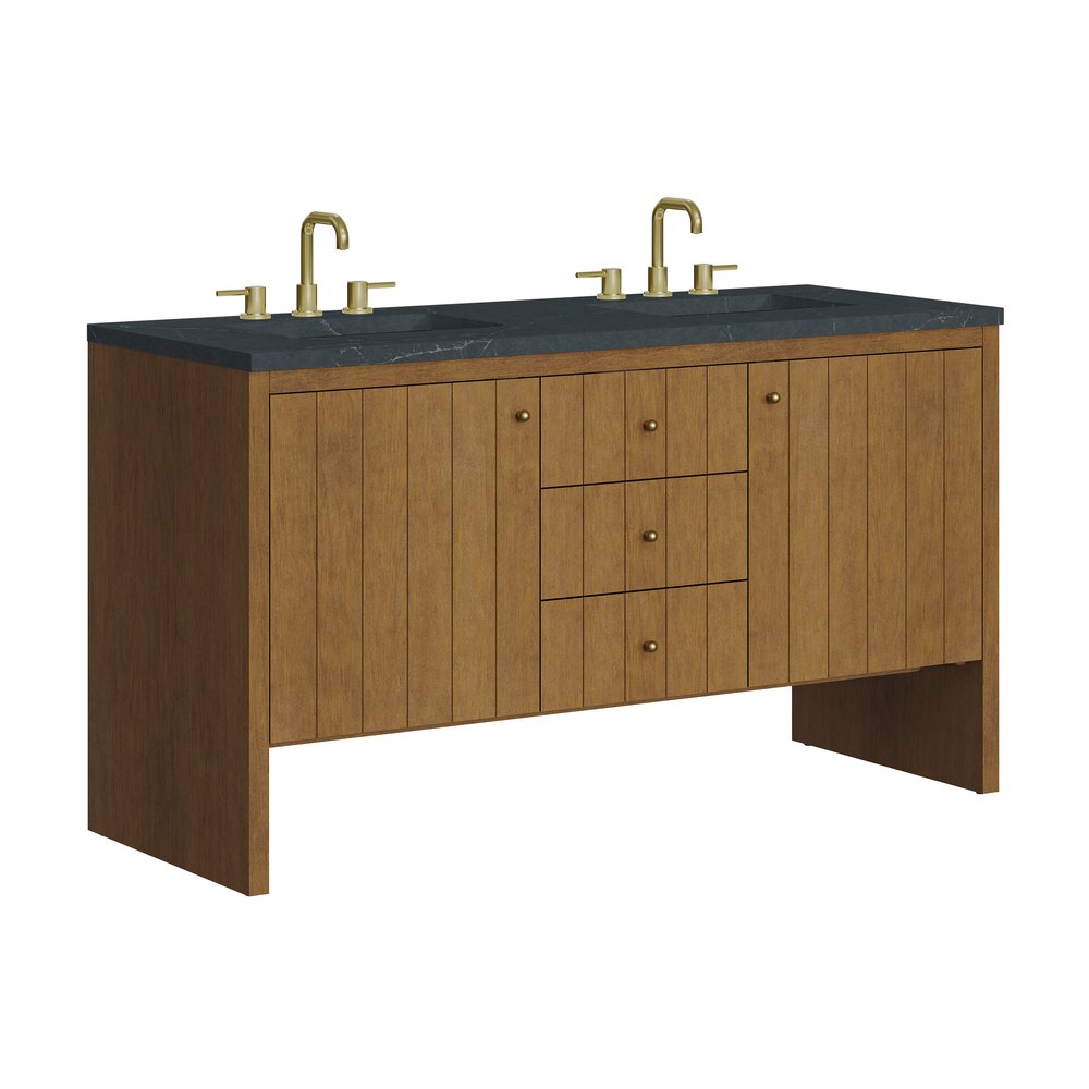 James Martin - Hudson 60" Double Vanity, Honey Oak w/ 3 CM Charcoal Soapstone Silestone Top - 435-V60D-HNO-3CSP view 11