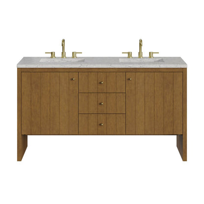 James Martin - Hudson 60" Double Vanity, Honey Oak w/ 3 CM Eternal Jasmine Pearl Silestone Top - 435-V60D-HNO-3EJP view 1