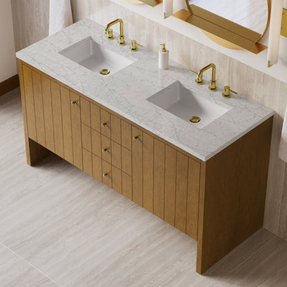 James Martin - Hudson 60" Double Vanity, Honey Oak w/ 3 CM Eternal Jasmine Pearl Silestone Top - 435-V60D-HNO-3EJP view 8