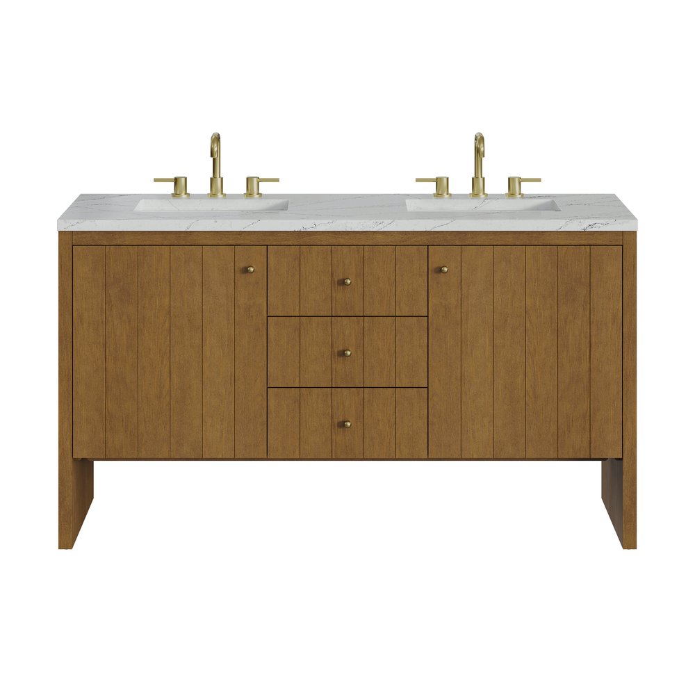 James Martin - Hudson 60" Double Vanity, Honey Oak w/ 3 CM Ethereal Noctis Silestone Top - 435-V60D-HNO-3ENC view 1