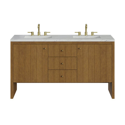 James Martin - Hudson 60" Double Vanity, Honey Oak w/ 3 CM Ethereal Noctis Silestone Top - 435-V60D-HNO-3ENC view 1