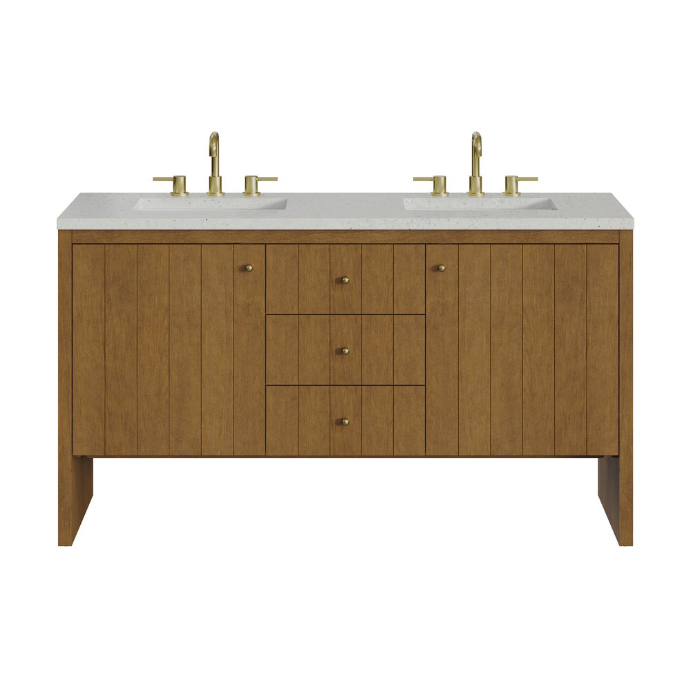James Martin - Hudson 60" Double Vanity, Honey Oak w/ 3 CM Lime Delight Silestone Top - 435-V60D-HNO-3LDL view 1