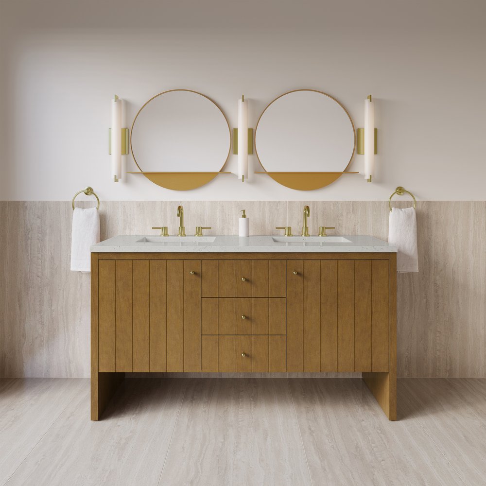 James Martin - Hudson 60" Double Vanity, Honey Oak w/ 3 CM Lime Delight Silestone Top - 435-V60D-HNO-3LDL view 3