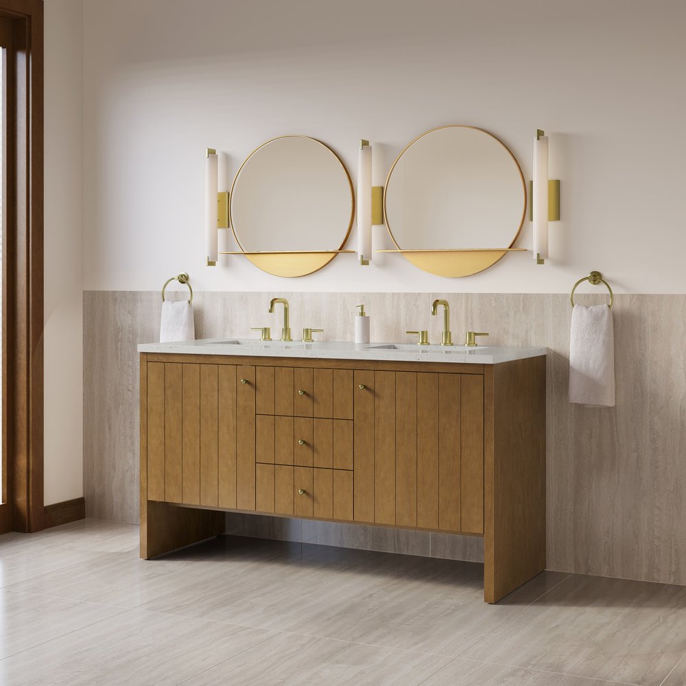 James Martin - Hudson 60" Double Vanity, Honey Oak w/ 3 CM Lime Delight Silestone Top - 435-V60D-HNO-3LDL view 4