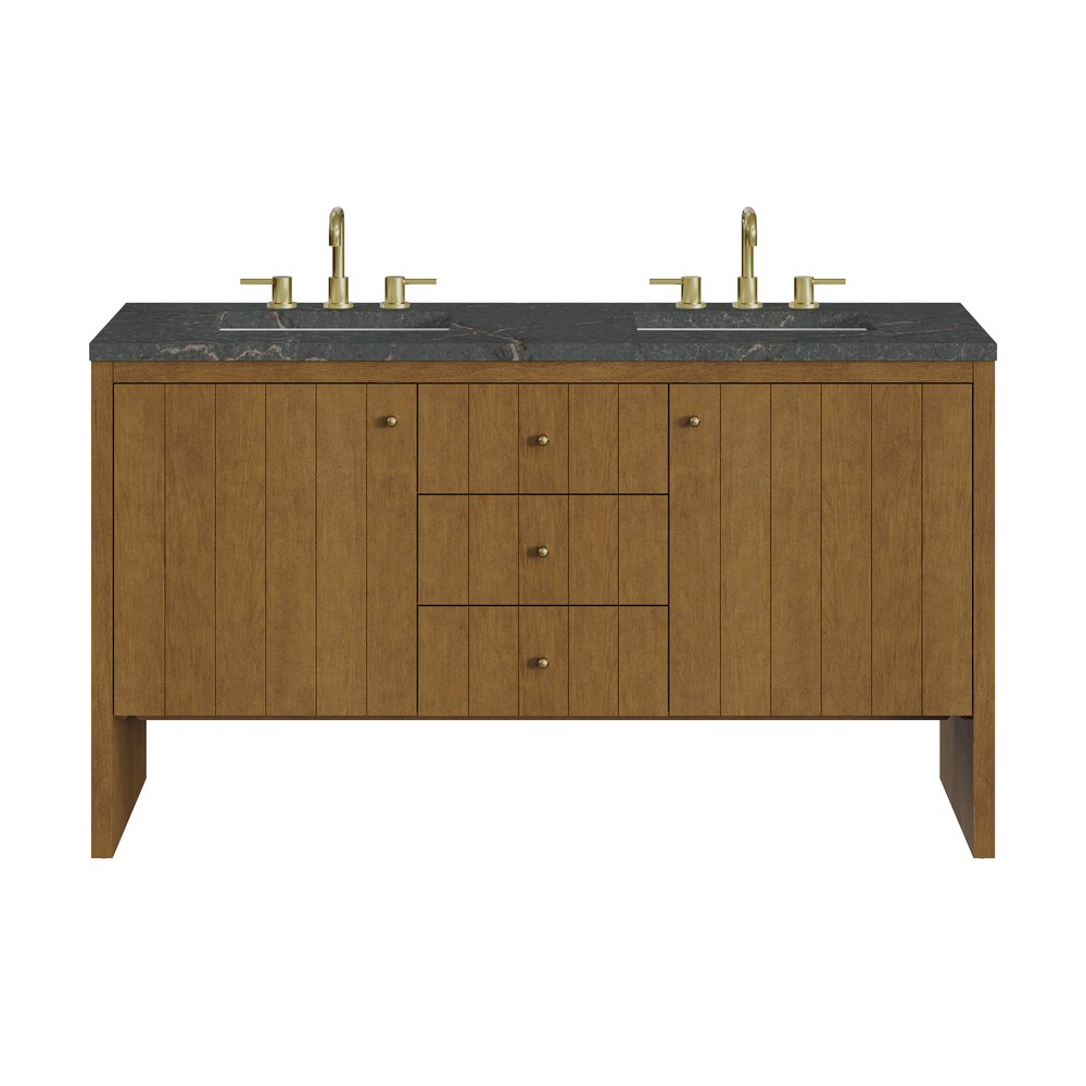 James Martin - Hudson 60" Double Vanity, Honey Oak w/ 3 CM Parisien Bleu Silestone Top - 435-V60D-HNO-3PBL view 1