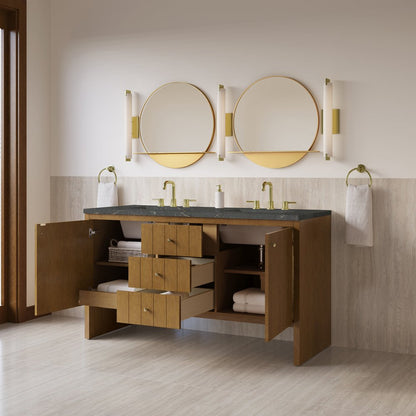 James Martin - Hudson 60" Double Vanity, Honey Oak w/ 3 CM Parisien Bleu Silestone Top - 435-V60D-HNO-3PBL view 5