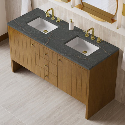 James Martin - Hudson 60" Double Vanity, Honey Oak w/ 3 CM Parisien Bleu Silestone Top - 435-V60D-HNO-3PBL view 8