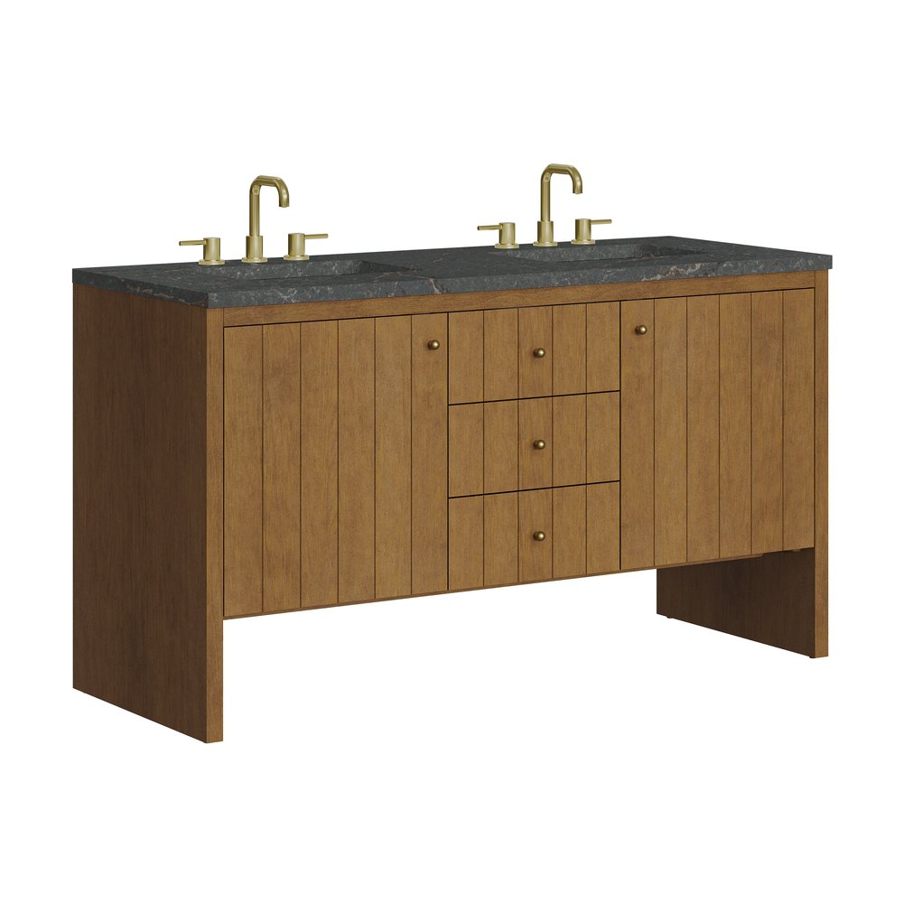 James Martin - Hudson 60" Double Vanity, Honey Oak w/ 3 CM Parisien Bleu Silestone Top - 435-V60D-HNO-3PBL view 11