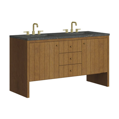 James Martin - Hudson 60" Double Vanity, Honey Oak w/ 3 CM Parisien Bleu Silestone Top - 435-V60D-HNO-3PBL view 11