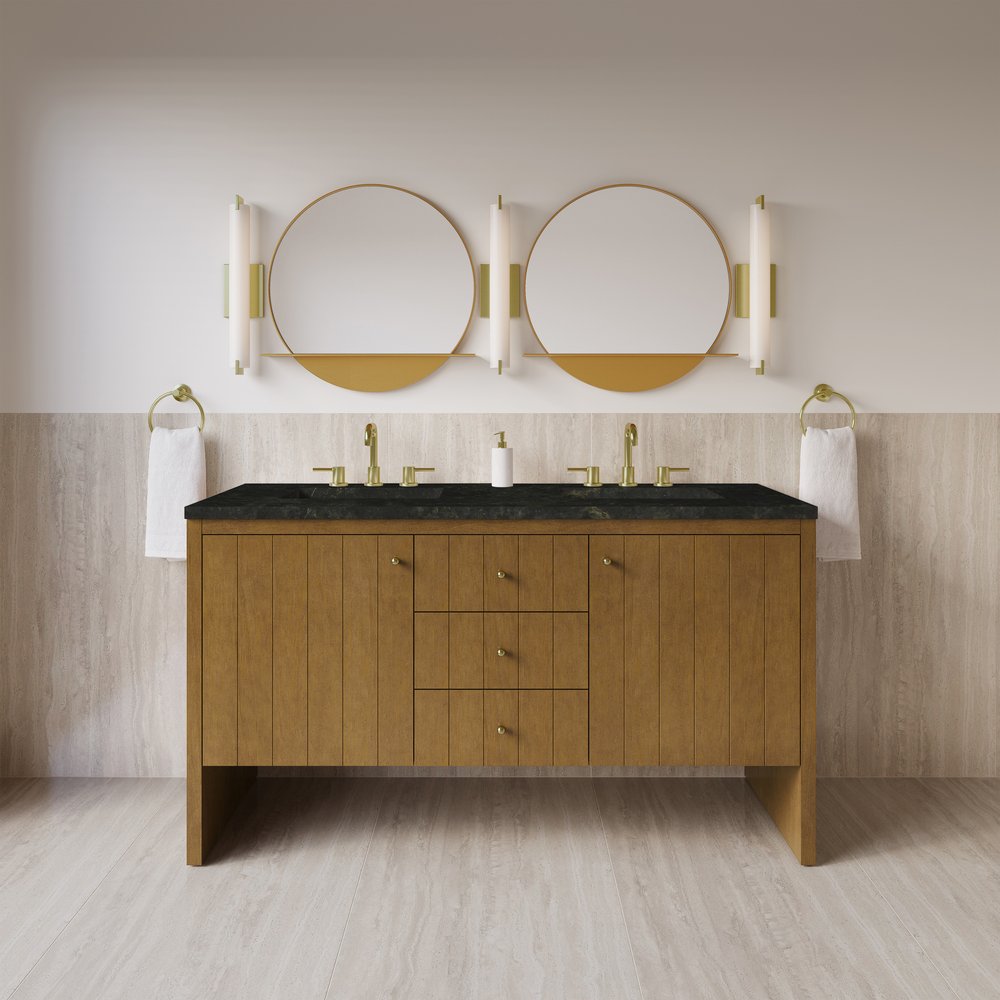 James Martin - Hudson 60" Double Vanity, Honey Oak w/ 3 CM Phantome Eclos Top - 435-V60D-HNO-3PHT view 3