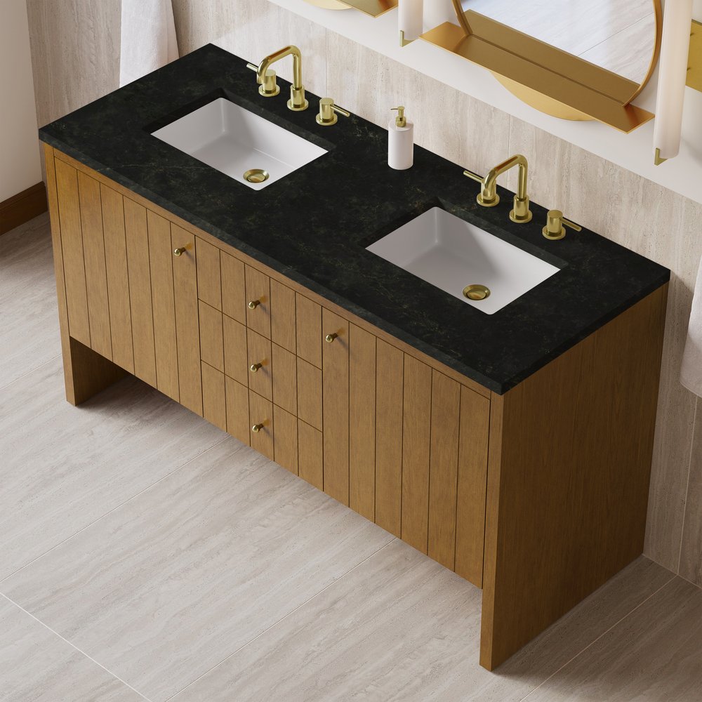 James Martin - Hudson 60" Double Vanity, Honey Oak w/ 3 CM Phantome Eclos Top - 435-V60D-HNO-3PHT view 8