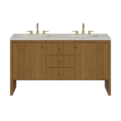 James Martin - Hudson 60" Double Vanity, Honey Oak w/ 3 CM Siberian Silestone Top - 435-V60D-HNO-3SFR view 1
