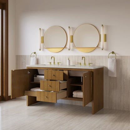 James Martin - Hudson 60" Double Vanity, Honey Oak w/ 3 CM Siberian Silestone Top - 435-V60D-HNO-3SFR view 5