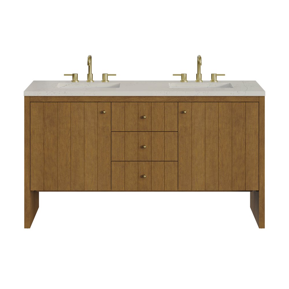 James Martin - Hudson 60" Double Vanity, Honey Oak w/ 3 CM Siberian Silestone Top w/FreePower Wireless Charger - 435-V60D-HNO-FSFR view 1