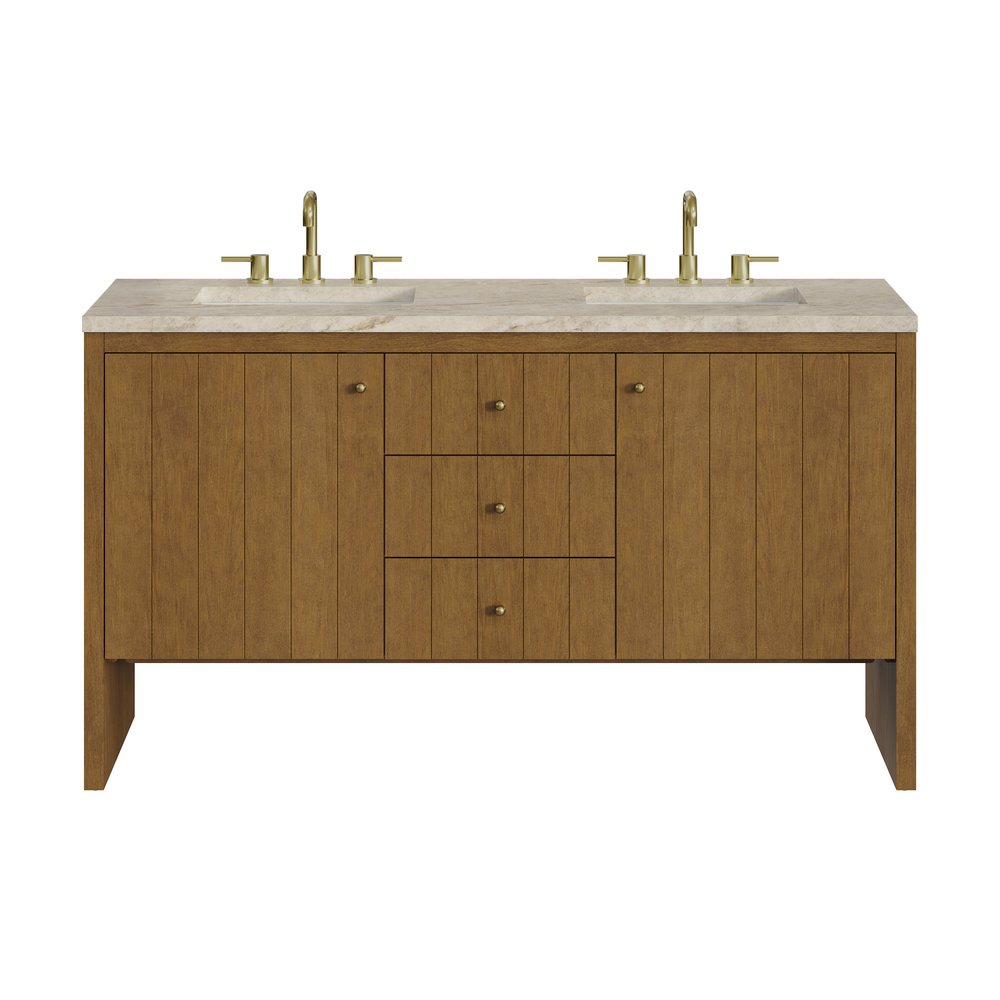 James Martin - Hudson 60" Double Vanity, Honey Oak w/ 3 CM Tajnar Eclos Top - 435-V60D-HNO-3TJR view 1