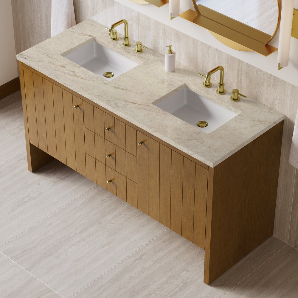 James Martin - Hudson 60" Double Vanity, Honey Oak w/ 3 CM Tajnar Eclos Top - 435-V60D-HNO-3TJR view 8