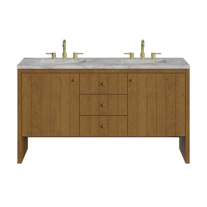 James Martin - Hudson 60" Double Vanity, Honey Oak w/ 3 CM Victorian Silver Silestone Top - 435-V60D-HNO-3VSL view 1