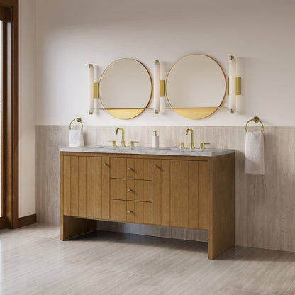 James Martin - Hudson 60" Double Vanity, Honey Oak w/ 3 CM Victorian Silver Silestone Top - 435-V60D-HNO-3VSL view 4