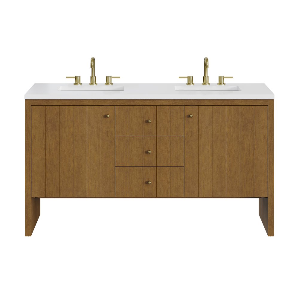 James Martin - Hudson 60" Double Vanity, Honey Oak w/ 3 CM White Zeus Silestone Top - 435-V60D-HNO-3WZ view 1
