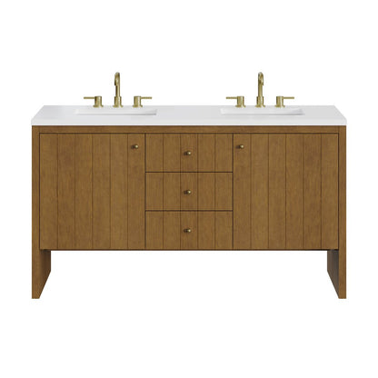 James Martin - Hudson 60" Double Vanity, Honey Oak w/ 3 CM White Zeus Silestone Top - 435-V60D-HNO-3WZ view 1