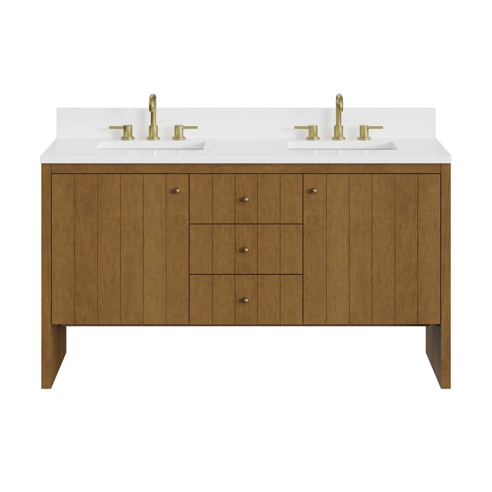 James Martin - Hudson 60" Double Vanity, Honey Oak w/ 3 CM White Zeus Silestone Top - 435-V60D-HNO-3WZ view 2