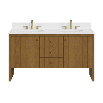 James Martin - Hudson 60" Double Vanity, Honey Oak w/ 3 CM White Zeus Silestone Top - 435-V60D-HNO-3WZ view 2