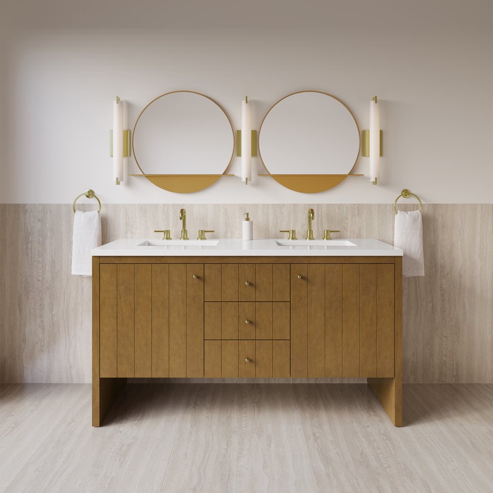 James Martin - Hudson 60" Double Vanity, Honey Oak w/ 3 CM White Zeus Silestone Top - 435-V60D-HNO-3WZ view 4