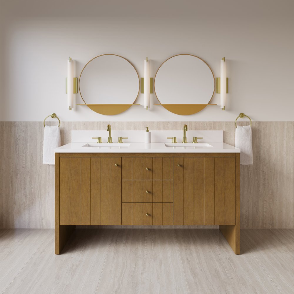 James Martin - Hudson 60" Double Vanity, Honey Oak w/ 3 CM White Zeus Silestone Top - 435-V60D-HNO-3WZ view 5