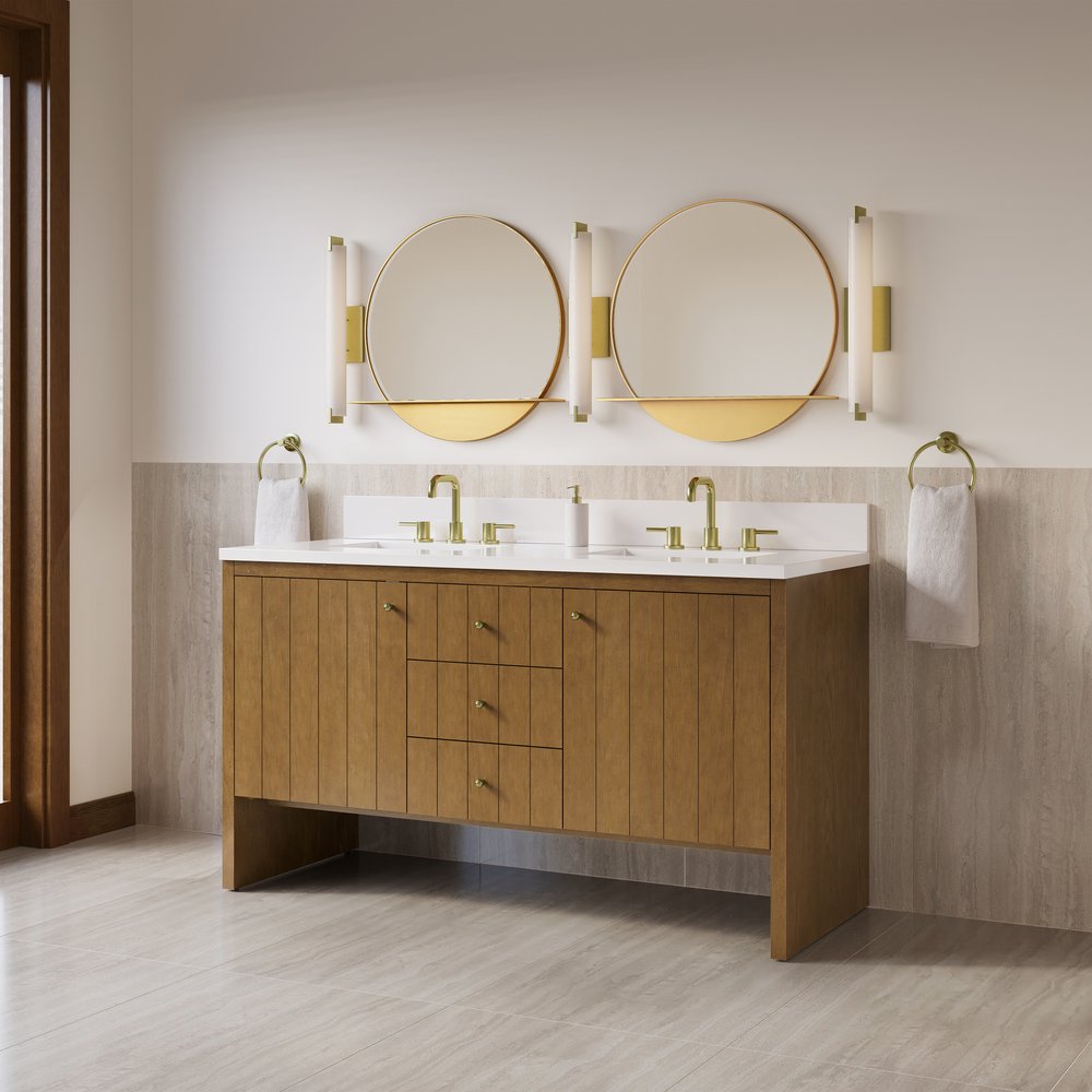 James Martin - Hudson 60" Double Vanity, Honey Oak w/ 3 CM White Zeus Silestone Top - 435-V60D-HNO-3WZ view 7