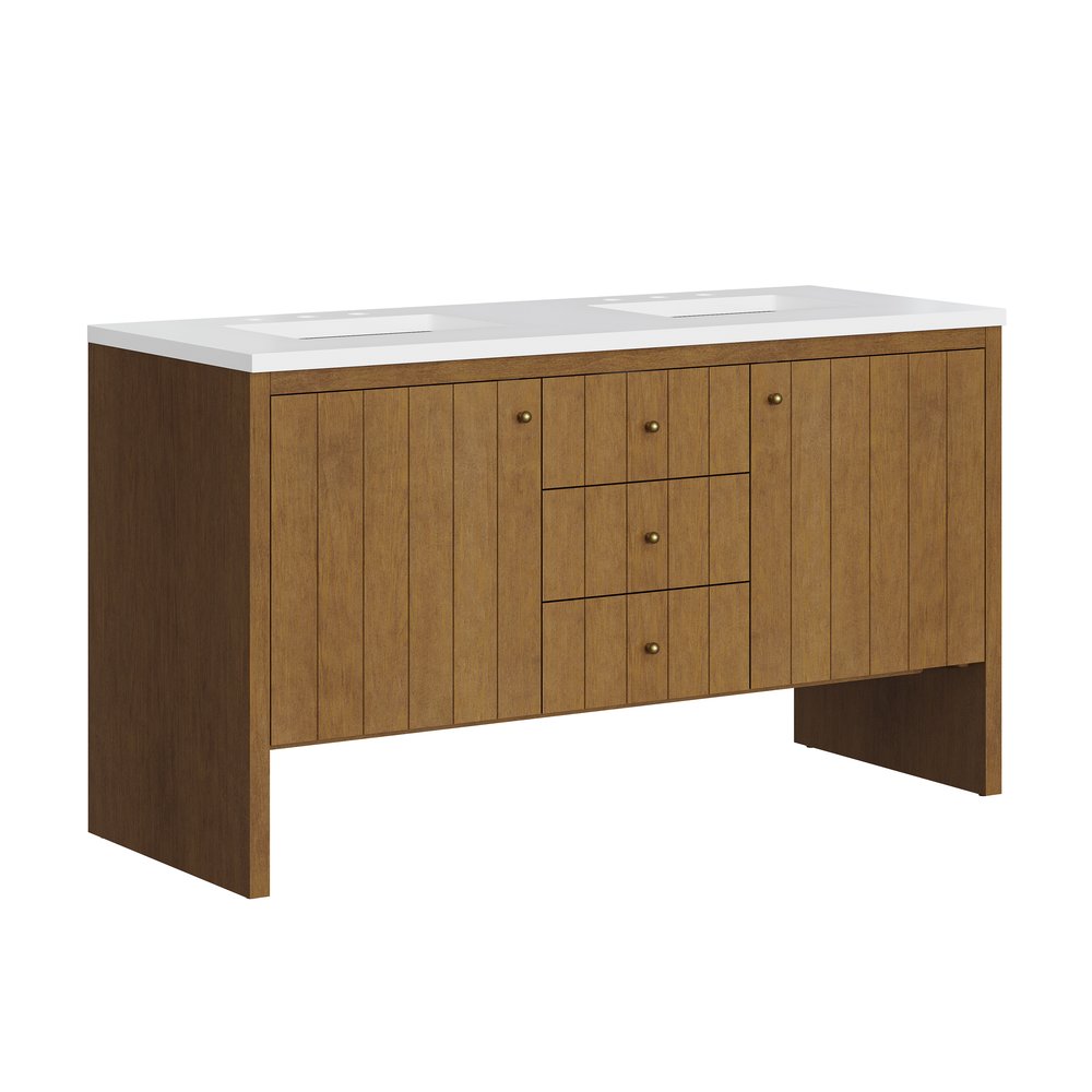 James Martin - Hudson 60" Double Vanity, Honey Oak w/ 3 CM White Zeus Silestone Top - 435-V60D-HNO-3WZ view 15