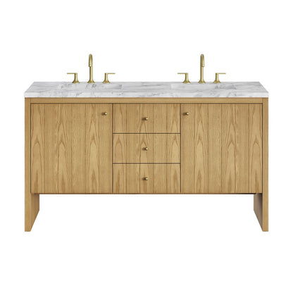 James Martin - Hudson 60" Double Vanity, Light Natural Oak w/ 3 CM Carrara Marble Top - 435-V60D-LNO-3CAR view 1