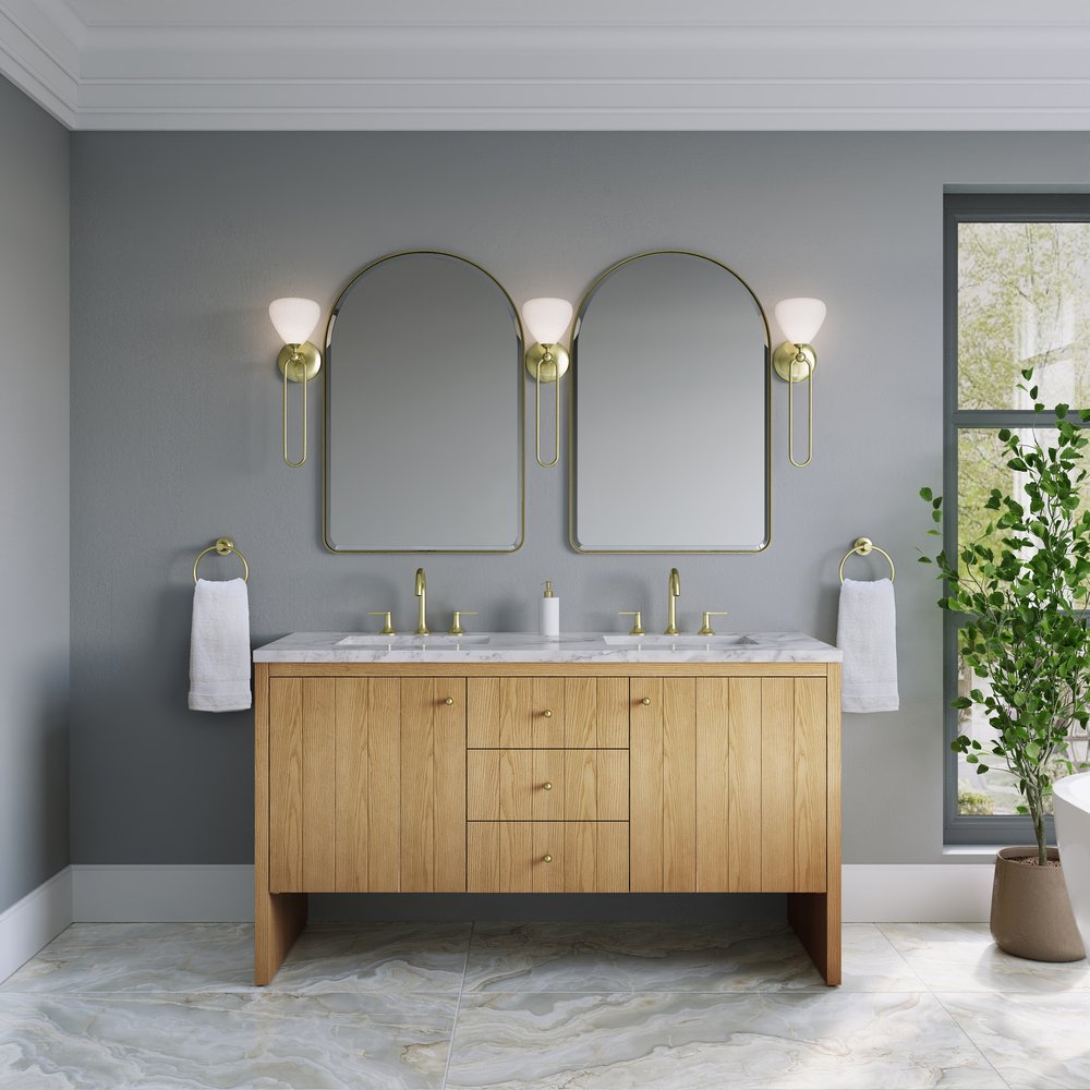 James Martin - Hudson 60" Double Vanity, Light Natural Oak w/ 3 CM Carrara Marble Top - 435-V60D-LNO-3CAR view 3