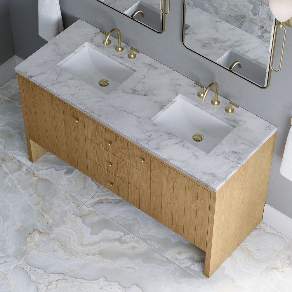 James Martin - Hudson 60" Double Vanity, Light Natural Oak w/ 3 CM Carrara Marble Top - 435-V60D-LNO-3CAR view 8