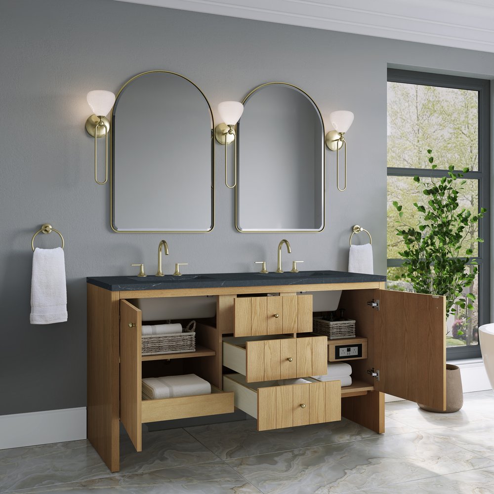 James Martin - Hudson 60" Double Vanity, Light Natural Oak w/ 3 CM Charcoal Soapstone Top - 435-V60D-LNO-3CSP view 5
