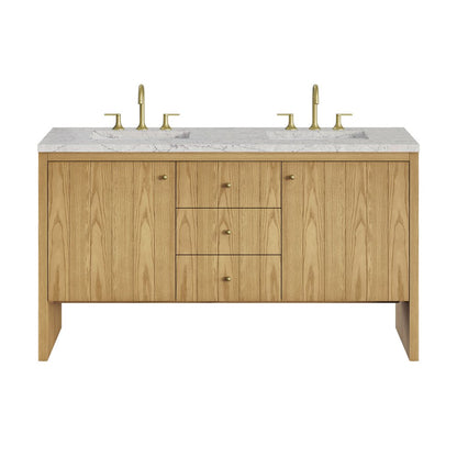 James Martin - Hudson 60" Double Vanity, Light Natural Oak w/ 3 CM Eternal Jasmine Pearl Top - 435-V60D-LNO-3EJP view 1