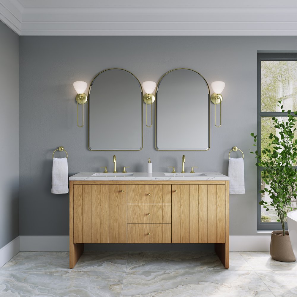 James Martin - Hudson 60" Double Vanity, Light Natural Oak w/ 3 CM Ethereal Noctis Top - 435-V60D-LNO-3ENC view 3