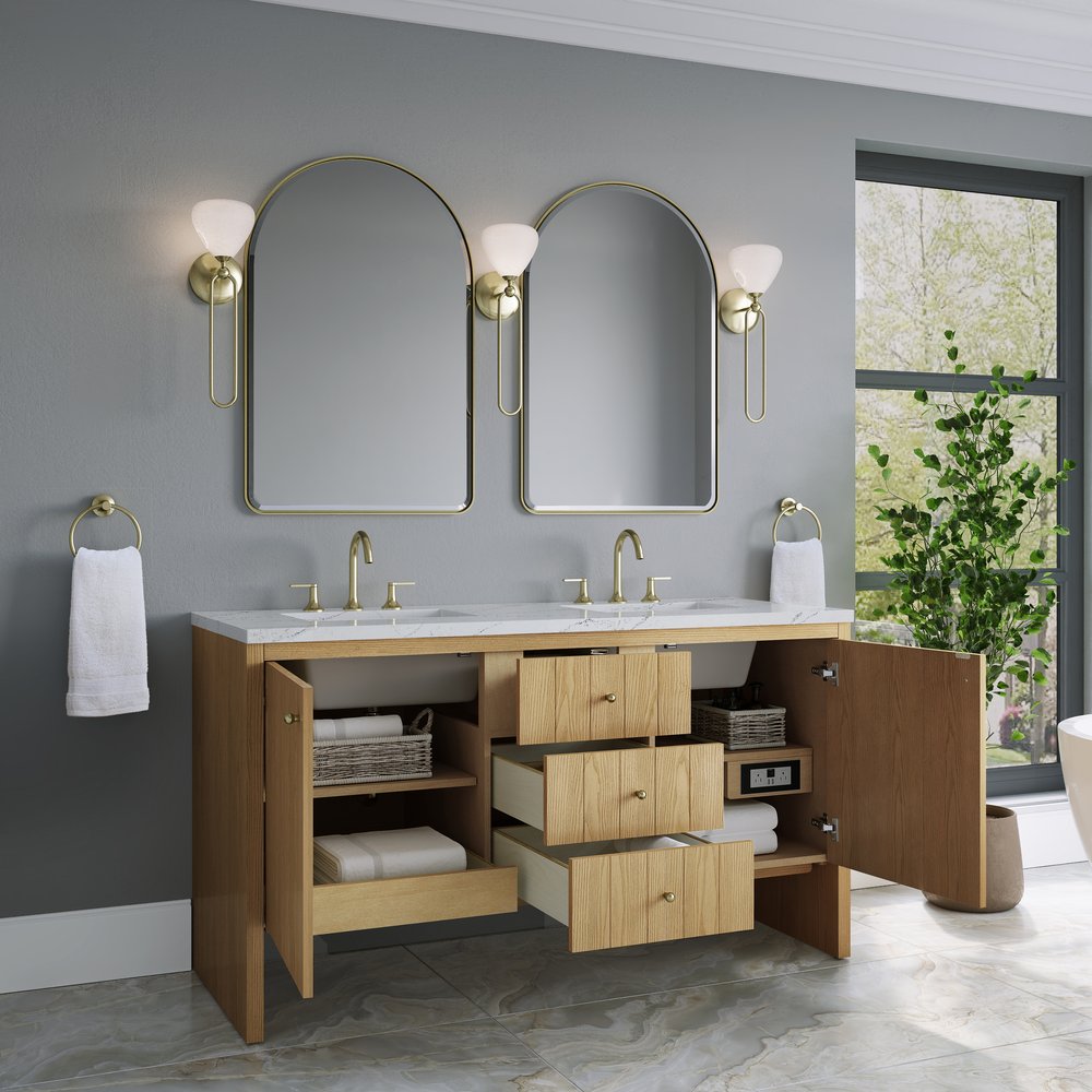 James Martin - Hudson 60" Double Vanity, Light Natural Oak w/ 3 CM Ethereal Noctis Top - 435-V60D-LNO-3ENC view 5
