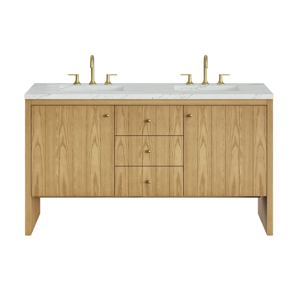 James Martin - Hudson 60" Double Vanity, Light Natural Oak w/ 3 CM Ethereal Noctis Top w/FreePower Wireless Charger - 435-V60D-LNO-FENC view 1