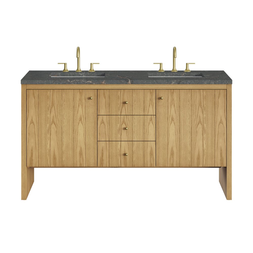 James Martin - Hudson 60" Double Vanity, Light Natural Oak w/ 3 CM Parisien Bleu Top - 435-V60D-LNO-3PBL view 1