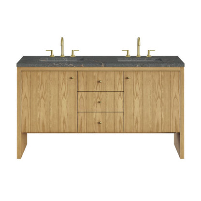 James Martin - Hudson 60" Double Vanity, Light Natural Oak w/ 3 CM Parisien Bleu Top - 435-V60D-LNO-3PBL view 1