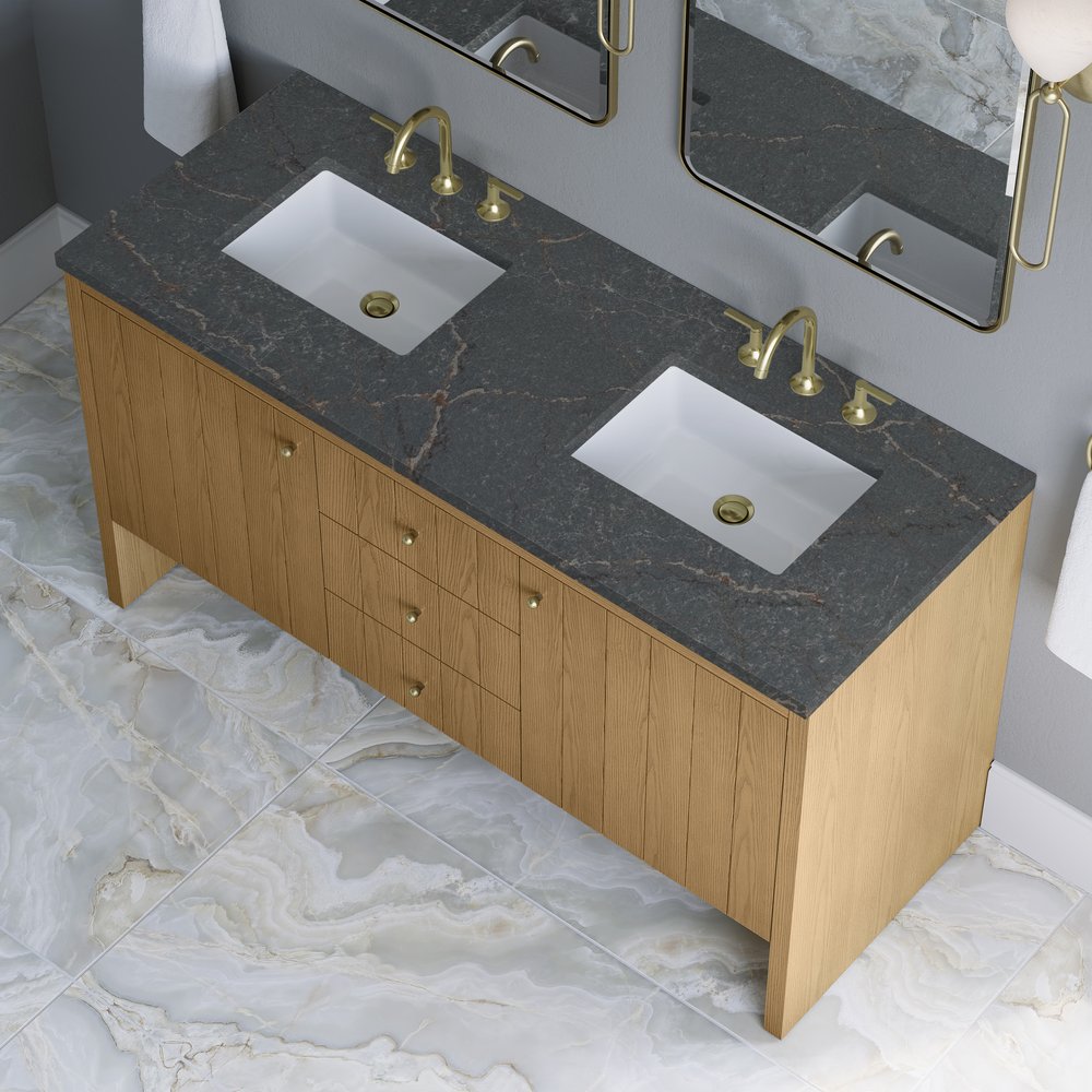 James Martin - Hudson 60" Double Vanity, Light Natural Oak w/ 3 CM Parisien Bleu Top - 435-V60D-LNO-3PBL view 8