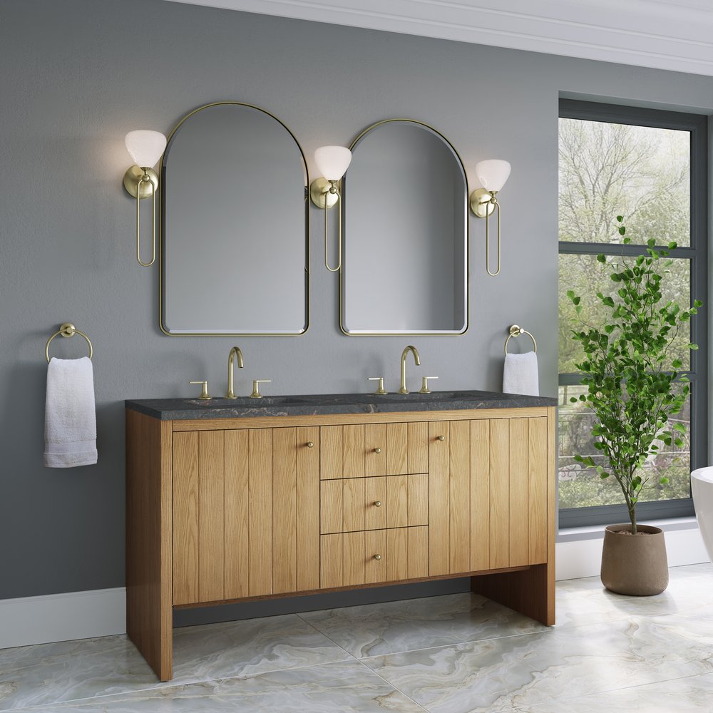 James Martin - Hudson 60" Double Vanity, Light Natural Oak w/ 3 CM Parisien Bleu Top w/FreePower Wireless Charger - 435-V60D-LNO-FPBL view 4