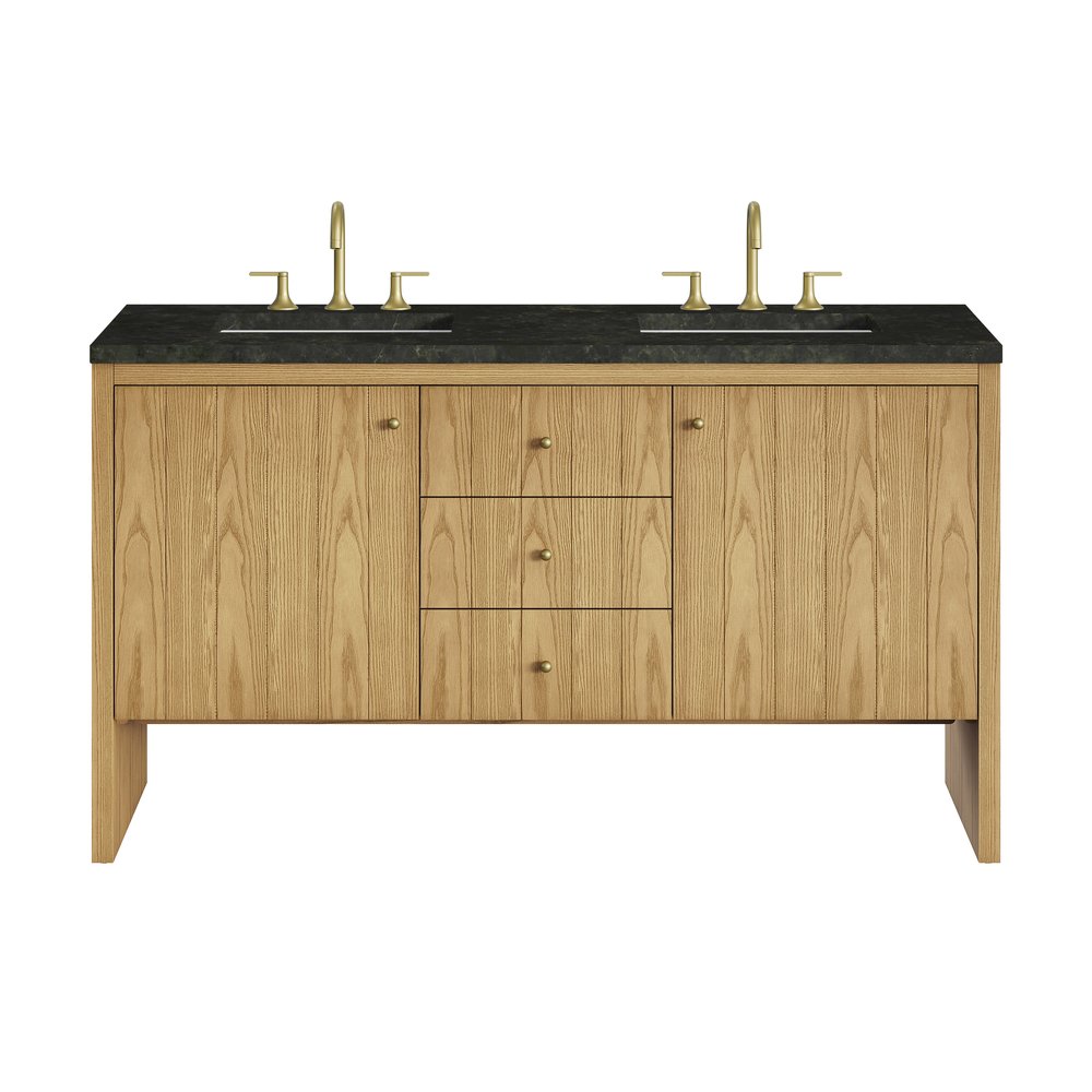 James Martin - Hudson 60" Double Vanity, Light Natural Oak, w/ 3 CM Phantome Eclos Top - 435-V60D-LNO-3PHT view 1