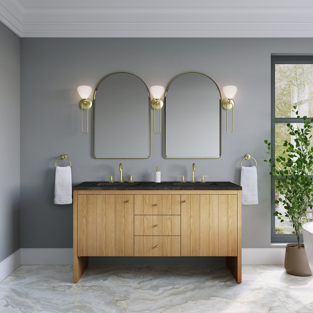 James Martin - Hudson 60" Double Vanity, Light Natural Oak, w/ 3 CM Phantome Eclos Top - 435-V60D-LNO-3PHT view 3