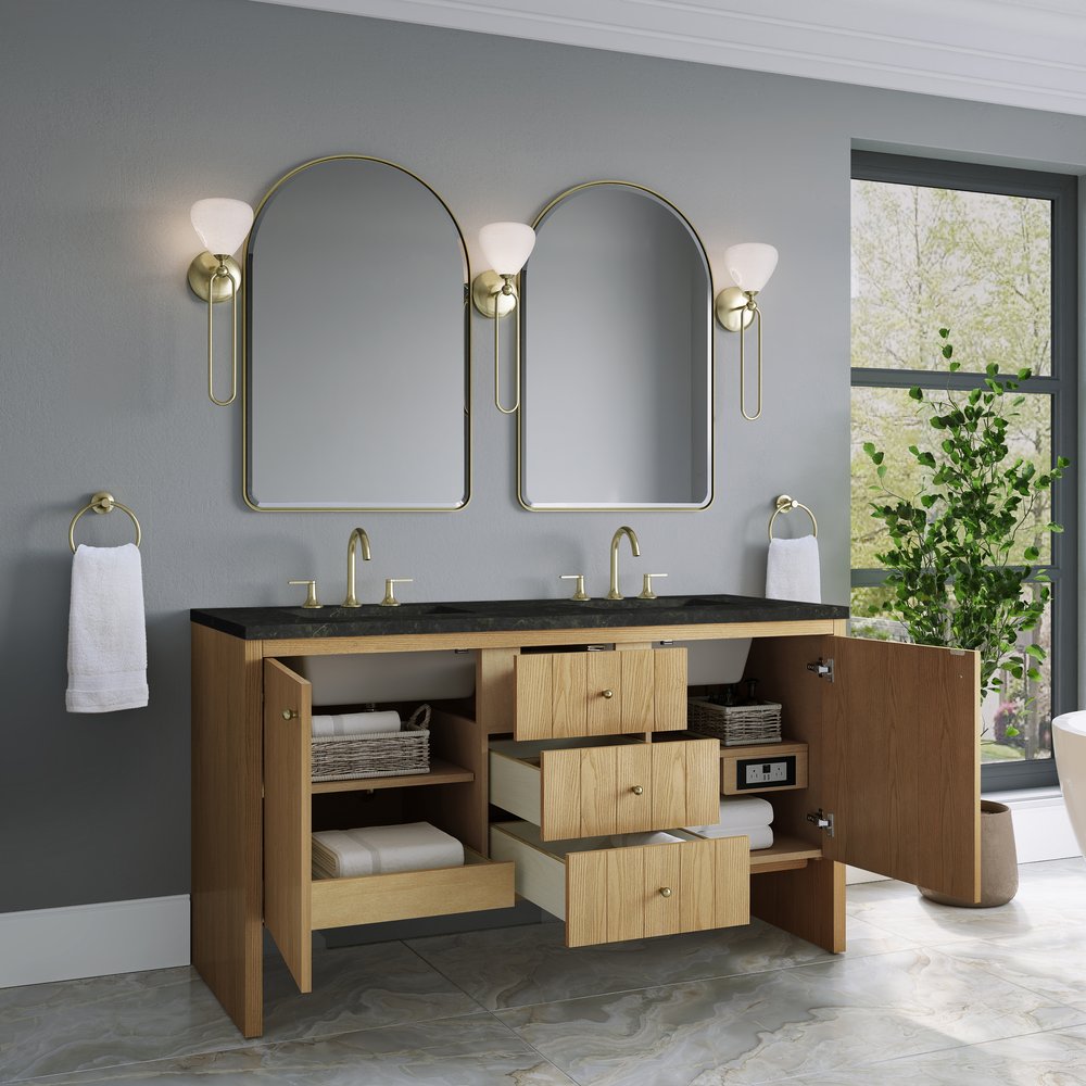 James Martin - Hudson 60" Double Vanity, Light Natural Oak, w/ 3 CM Phantome Eclos Top - 435-V60D-LNO-3PHT view 5