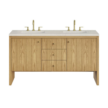 James Martin - Hudson 60" Double Vanity, Light Natural Oak, w/ 3 CM Siberian Silestone Top - 435-V60D-LNO-3SFR view 1