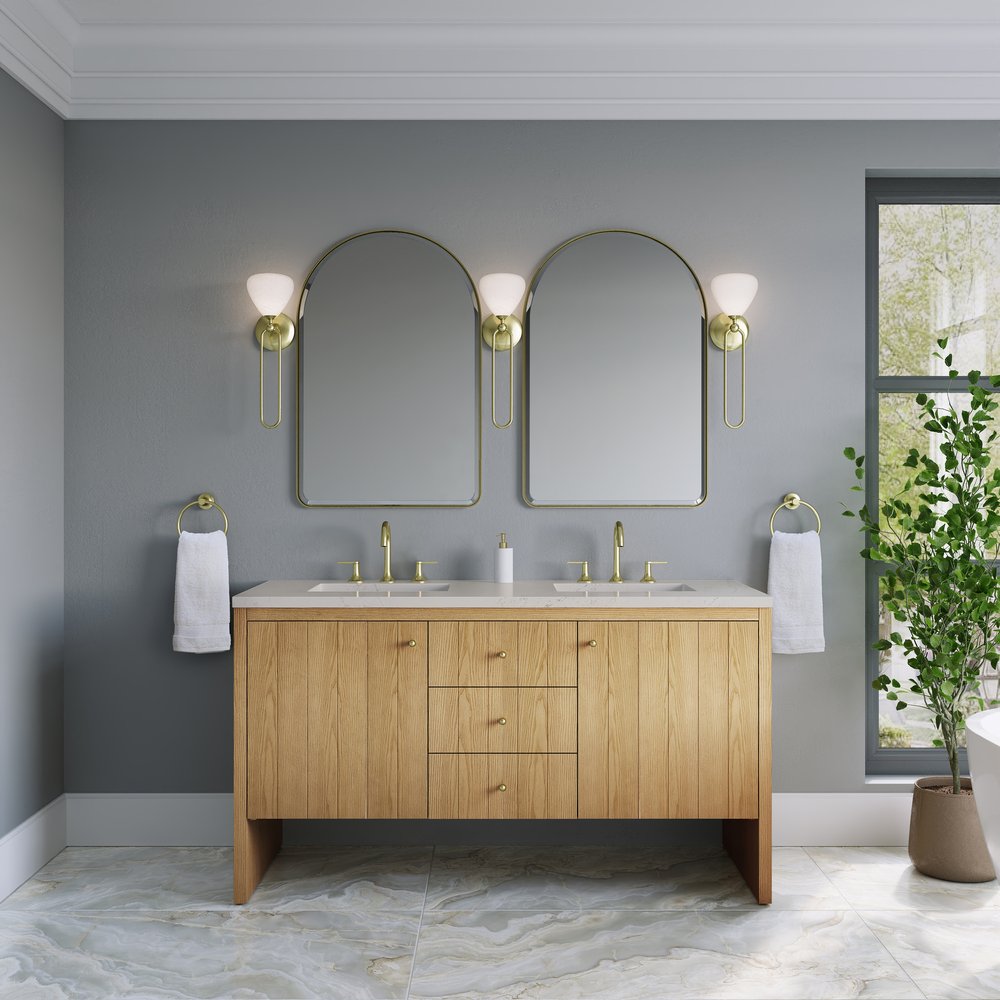 James Martin - Hudson 60" Double Vanity, Light Natural Oak, w/ 3 CM Siberian Silestone Top - 435-V60D-LNO-3SFR view 3