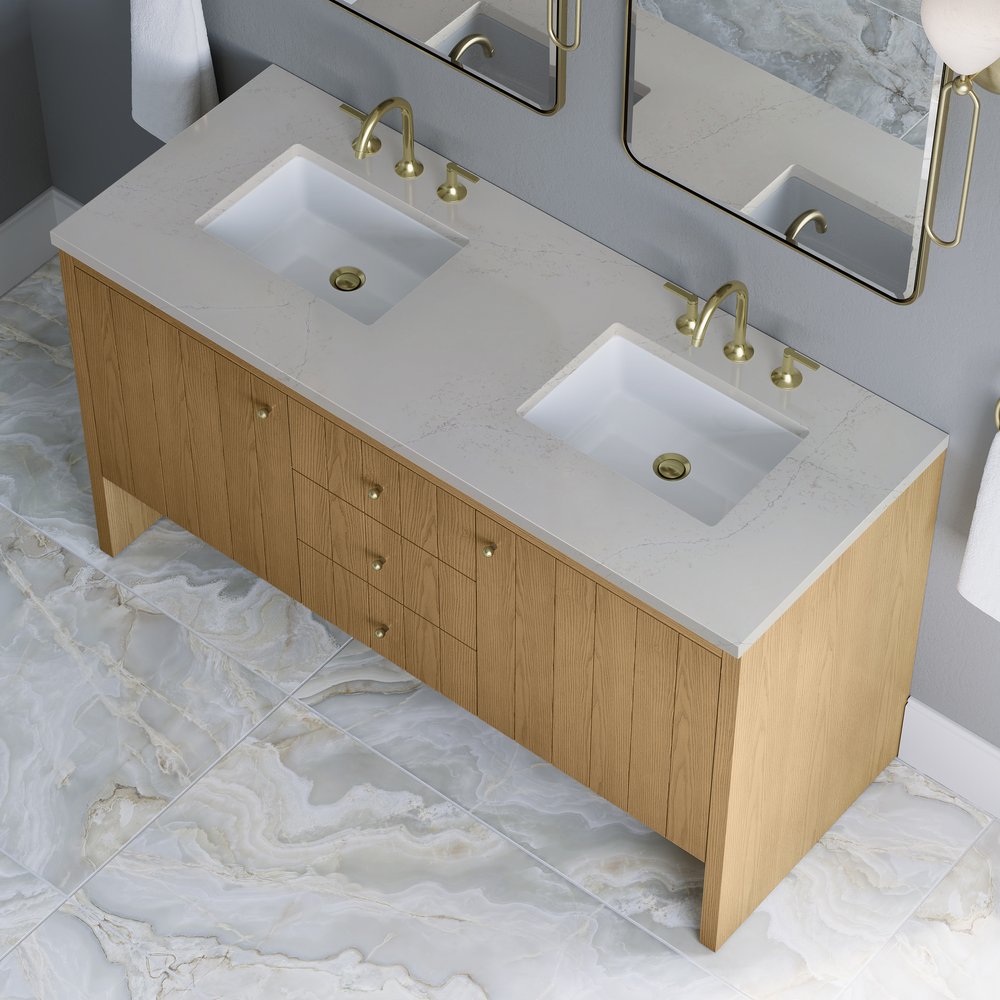 James Martin - Hudson 60" Double Vanity, Light Natural Oak, w/ 3 CM Siberian Silestone Top - 435-V60D-LNO-3SFR view 8